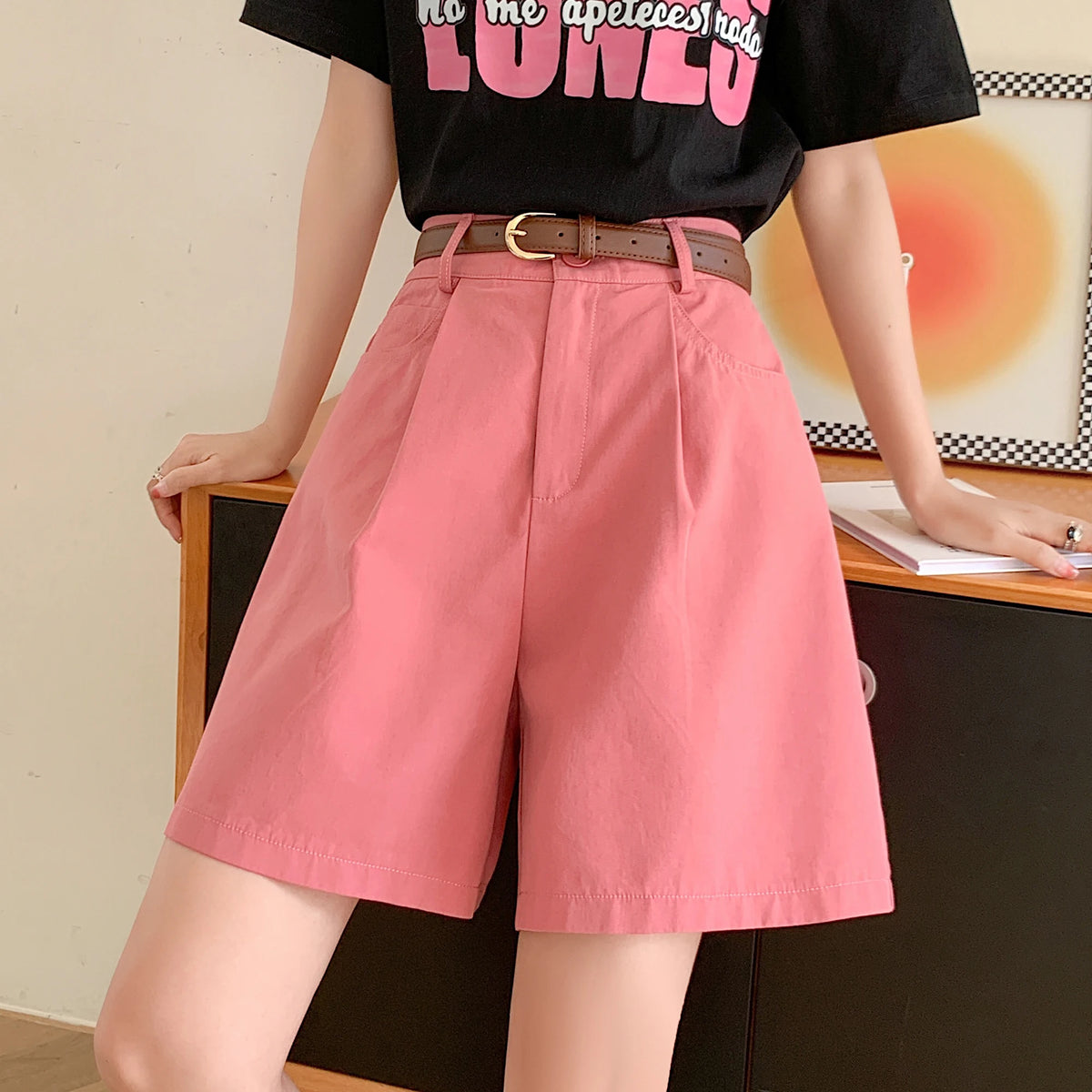 VILZSTUDIOS High Waist Khaki Cargo Shorts Pants
