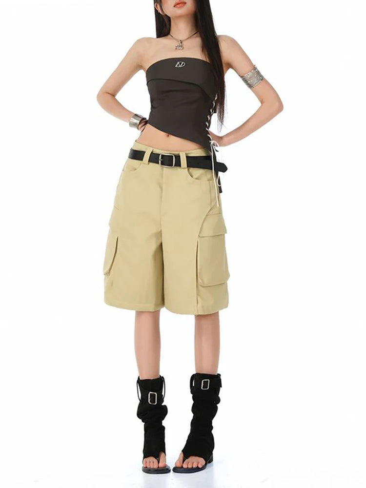 VILZSTUDIOS Solid Color Wide Leg Cargo Pants