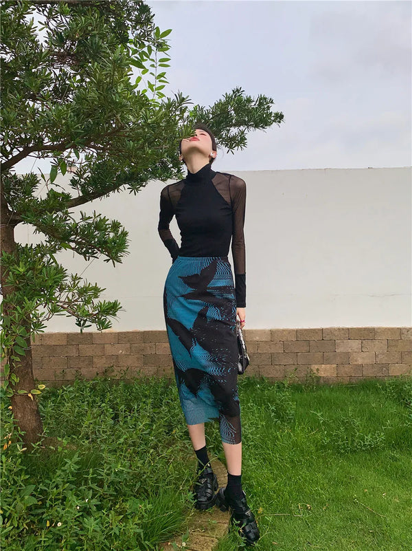 Butterfly Blue High Waist Mesh Skirt