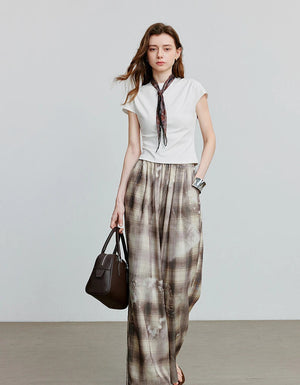 VILZSTUDIOS Plaid Wide Leg Casual Pants