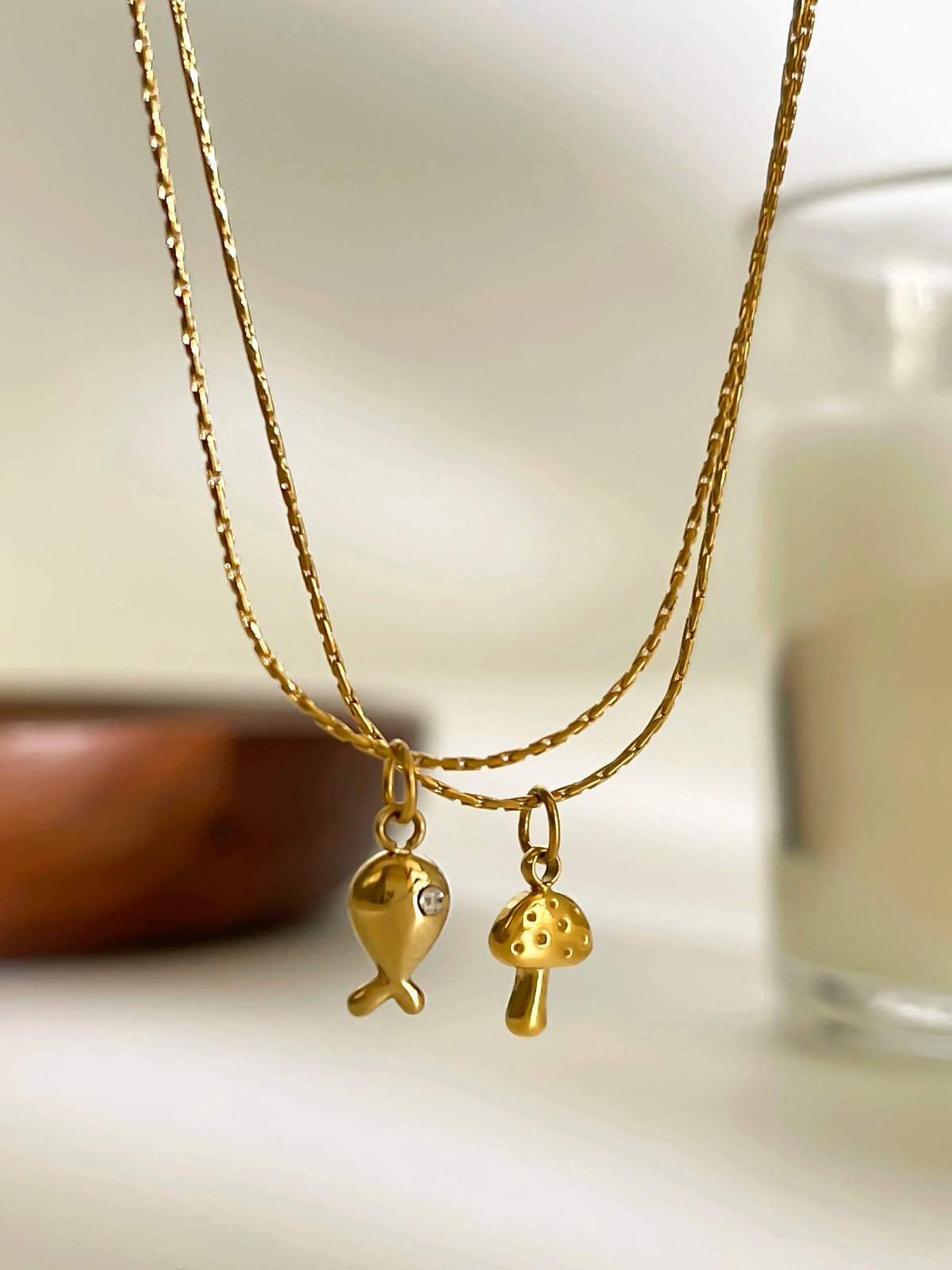 VILZSTUDIOS 18K Gold Plated Mushroom & Whale Pendant Necklace