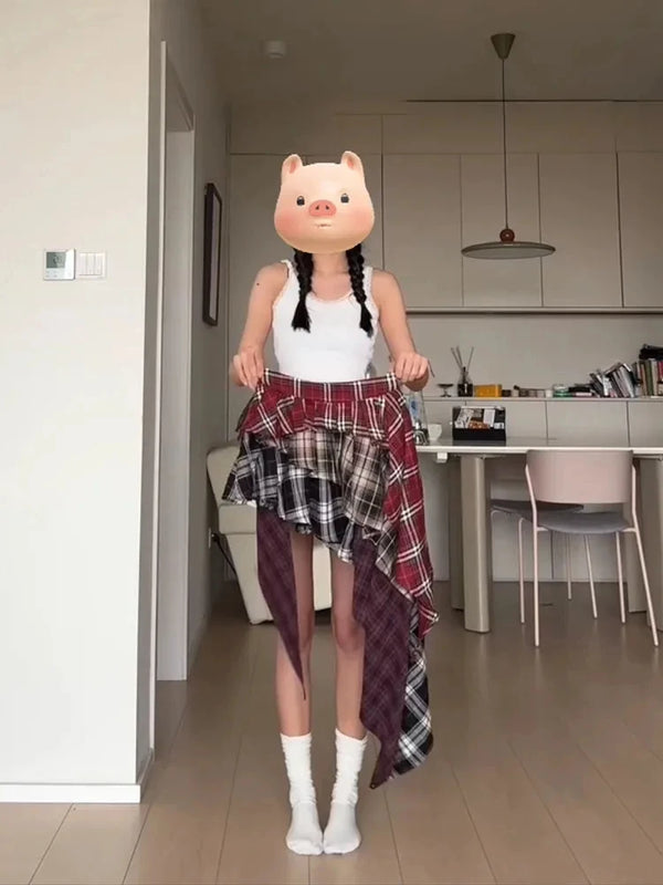 Plaid Vintage A-Line Skirt Womens Mini