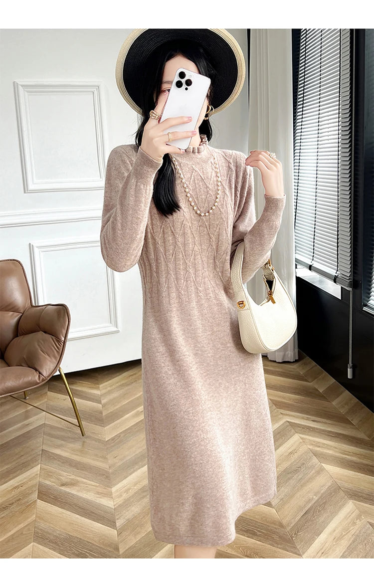 VILZSTUDIOS Cozy Wool High Neck Knitted Midi Dress