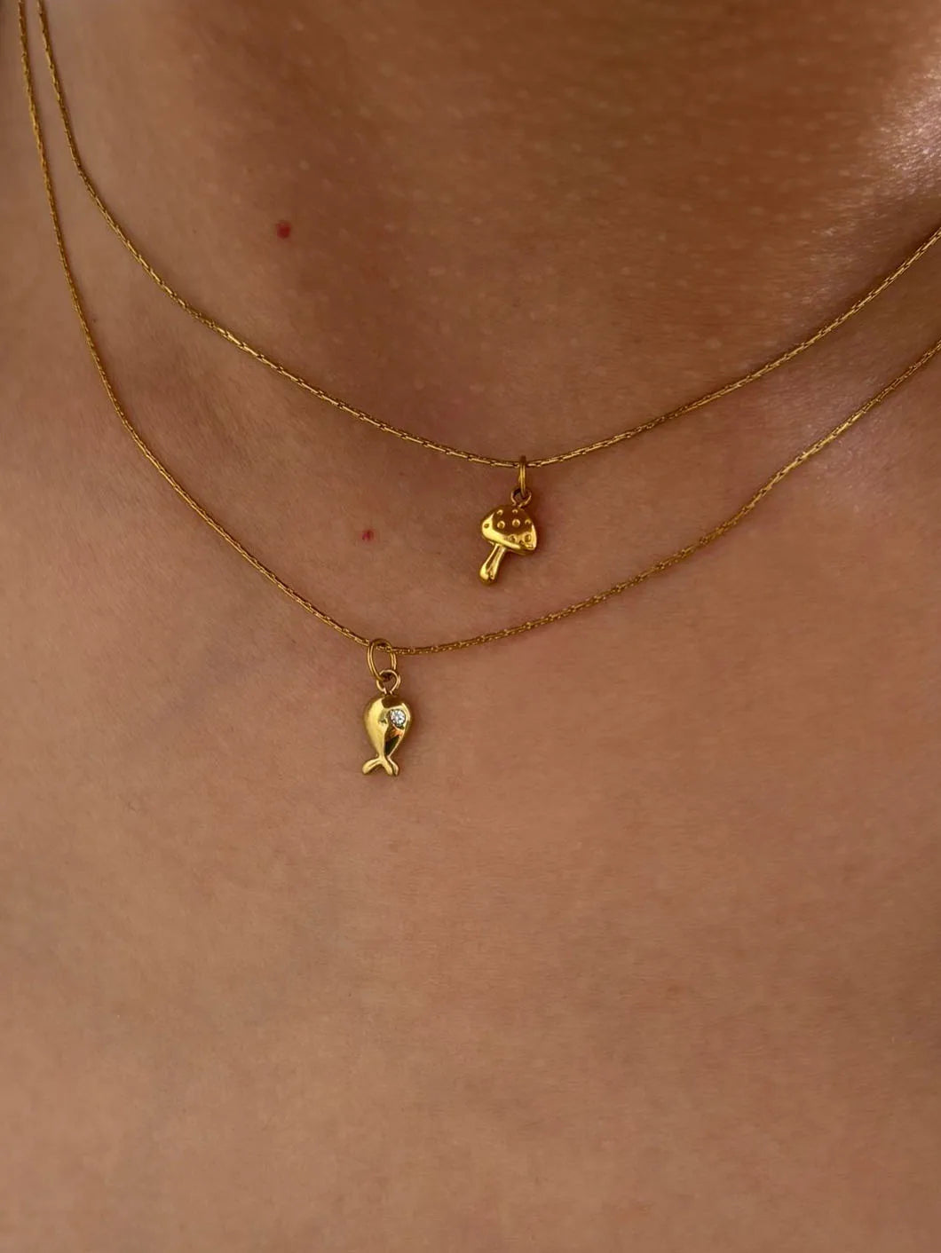 VILZSTUDIOS 18K Gold Plated Mushroom & Whale Pendant Necklace