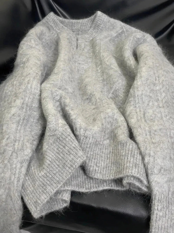 Cozy Grey Knitted V-Neck Sweater