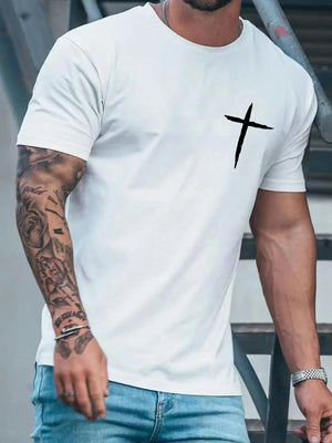 VILZSTUDIOS Oversized Cross Print Loose Summer T-Shirt