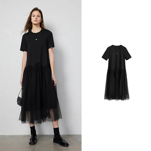 VILZSTUDIOS Stylish Mesh Splicing Mid-Length Skirt T-Shirt