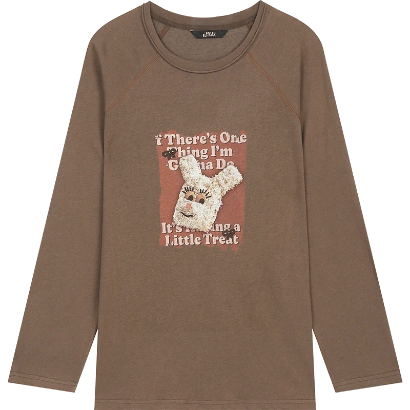 VILZSTUDIOS Casual Bunny Girl Print Long Sleeve Top