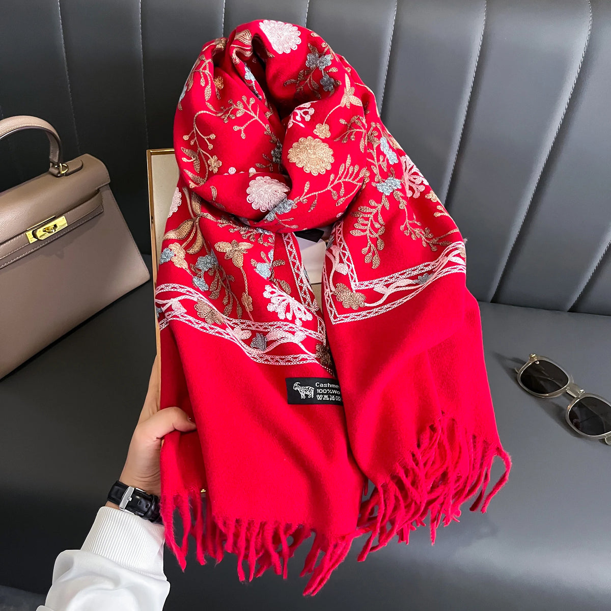 VILZSTUDIOS New Winter Warm Cashmere Scarf for Women Embroidery Pashmina Blanket Thick Shawl Wrap Neckerchief Fashion Bufanda Echarpe Poncho