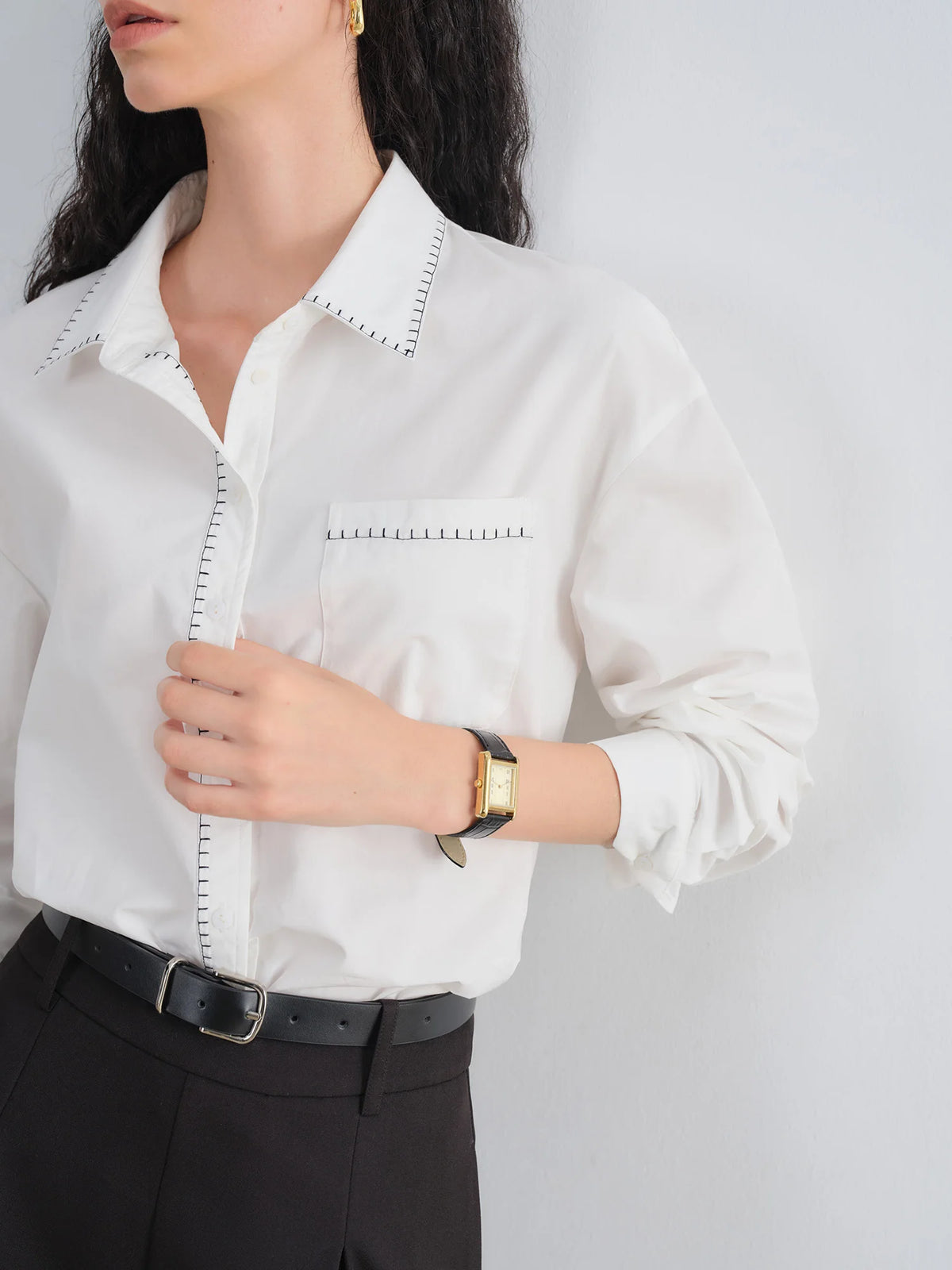 VILZSTUDIOS Minimalist Contrast Trim Cotton Shirt