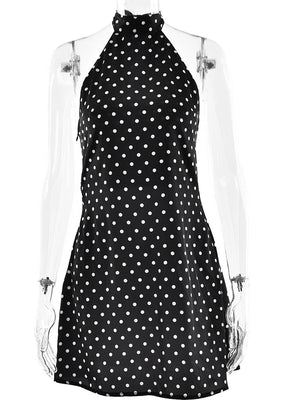 VILZSTUDIOS Chic Polka Dot Halter Mini Dress