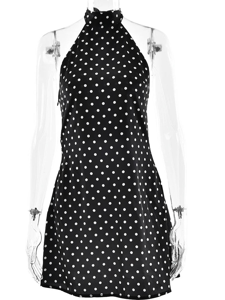 VILZSTUDIOS Chic Polka Dot Halter Mini Dress