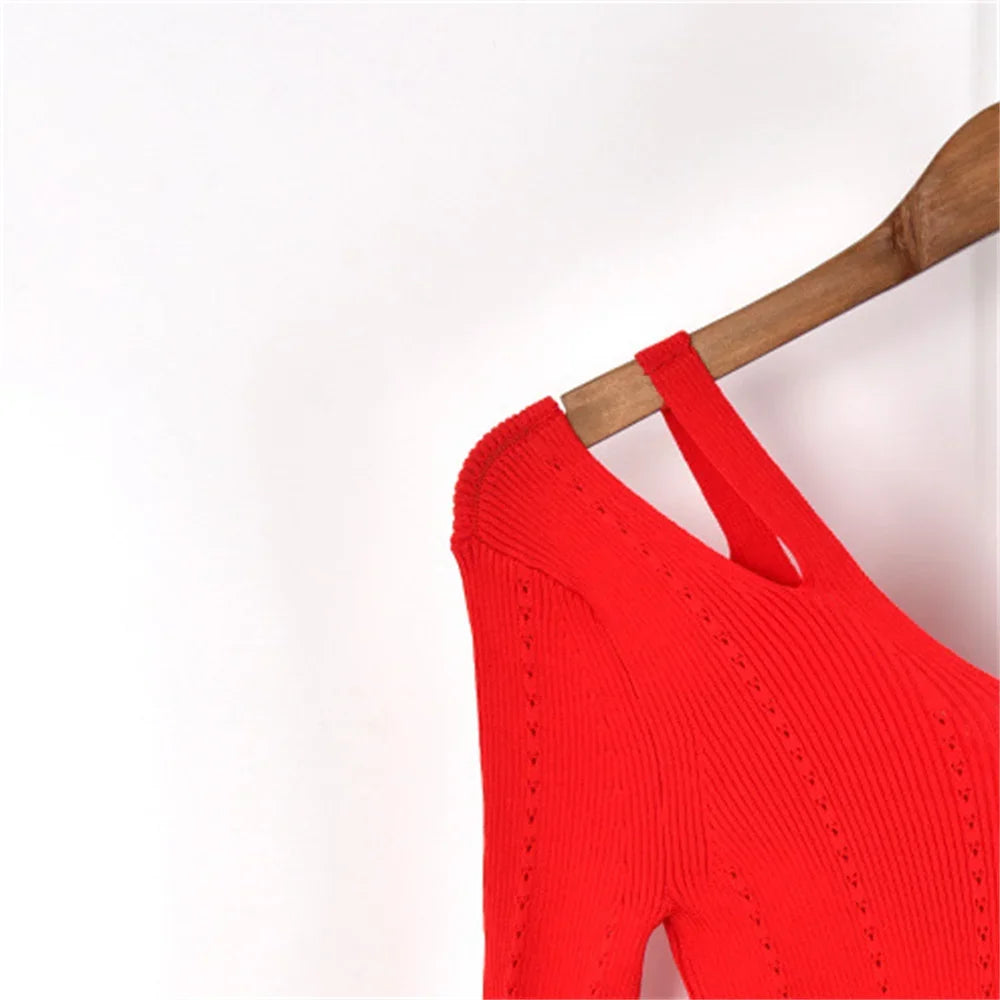 VILZSTUDIOS Light Off Shoulder V Neck Sweater