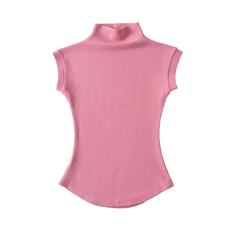 VILZSTUDIOS Slim Fit Sleeveless Turtleneck T-Shirt
