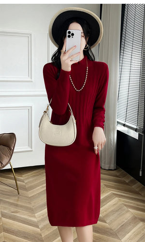 VILZSTUDIOS Cozy Wool High Neck Knitted Midi Dress