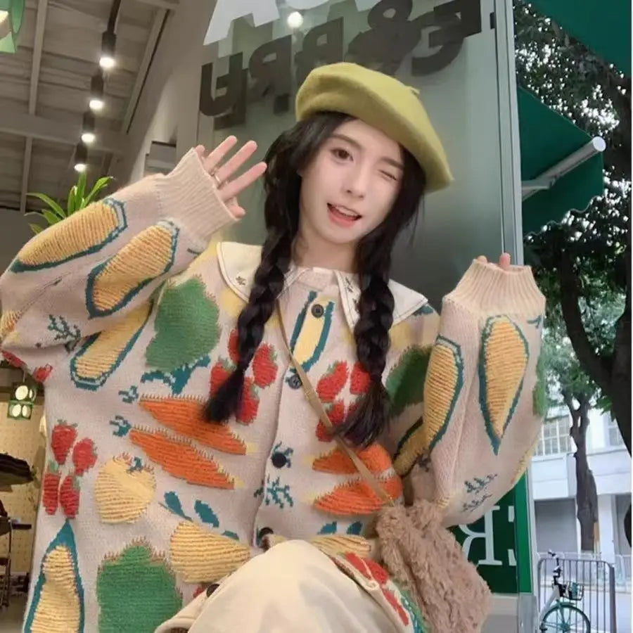 VILZSTUDIOS Cozy Forest Jacquard Knit Cardigan
