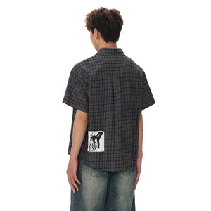 VILZSTUDIOS Retro Graffiti Plaid Short Sleeve Shirt