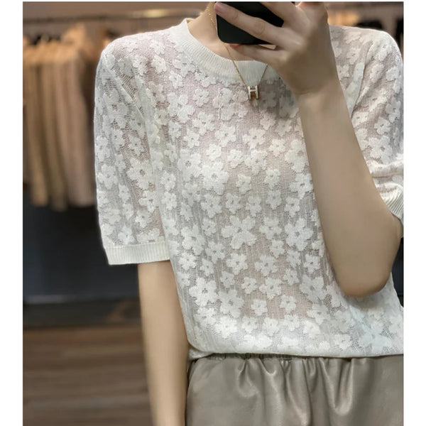 French Elegant Knit T-Shirt