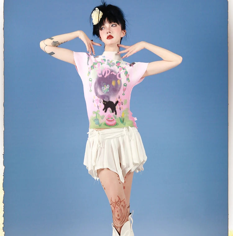 VILZSTUDIOS Graffiti Cat Pink Graphic T-Shirt