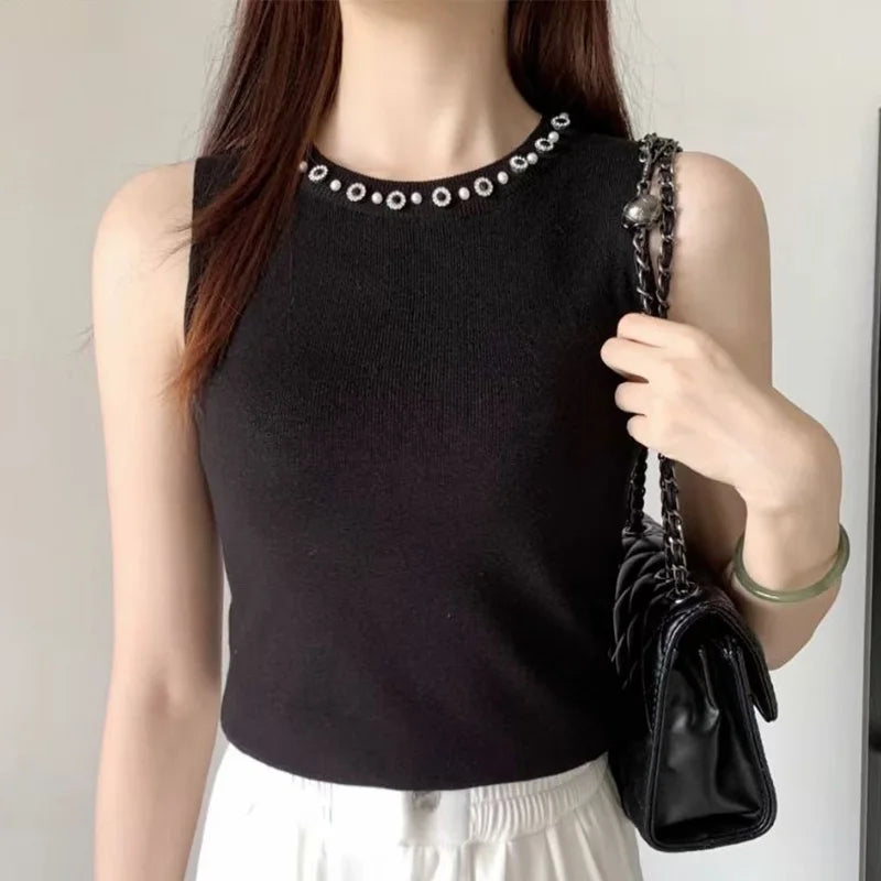 VILZSTUDIOS Chic Sleeveless Sequined Round Neck Knit Sweater