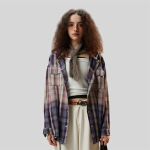 VILZSTUDIOS Luxury Plaid Hooded Pure Cotton Shirt
