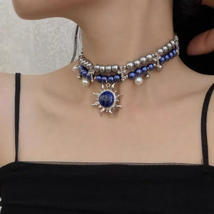 VILZSTUDIOS Gothic Blue Grey Pearl Bead Necklace