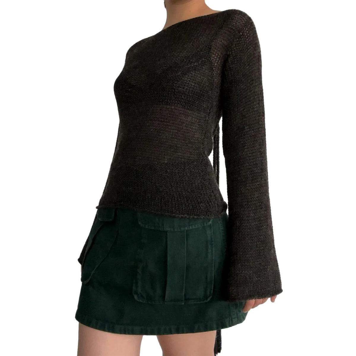 VILZSTUDIOS Backless Knit Boat Neck Knitted Top