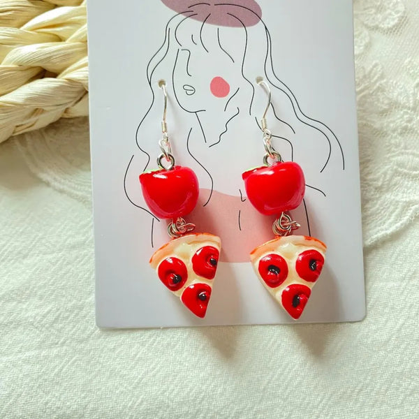 Red Apple Pizza Dangle Earring