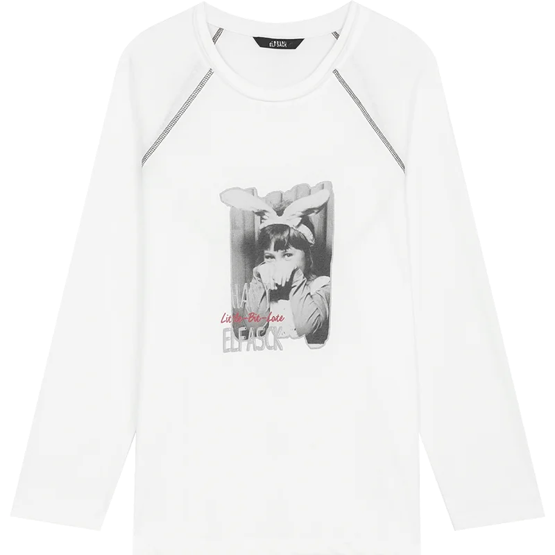 VILZSTUDIOS Casual Bunny Girl Print Long Sleeve Top