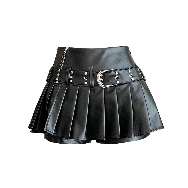 VILZSTUDIOS Black Gothic Pleated Leather Mini Shorts