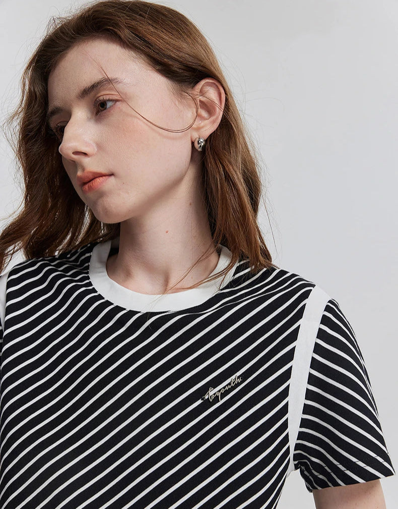 VILZSTUDIOS Striped Short Sleeve Casual T-Shirt