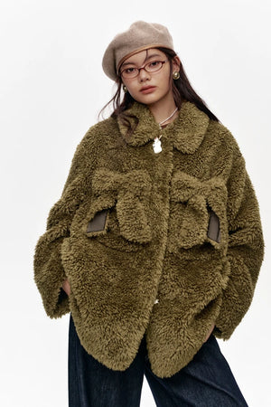 VILZSTUDIOS Y2K Olive Bowknot Pockets Jacket