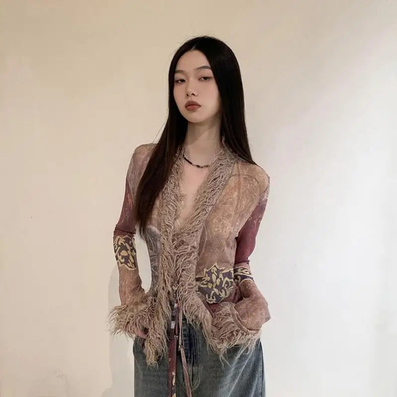 VILZSTUDIOS Indie Folk Tie Dye Mesh Top