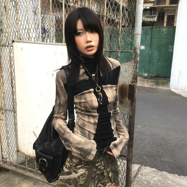 Vintage Japanese Ribbed Cross Print T-Shirt
