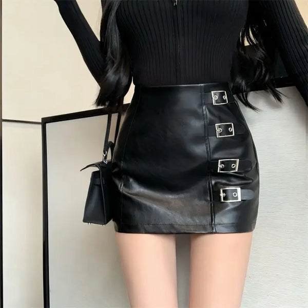 Black PU Leather High Waisted Skirt