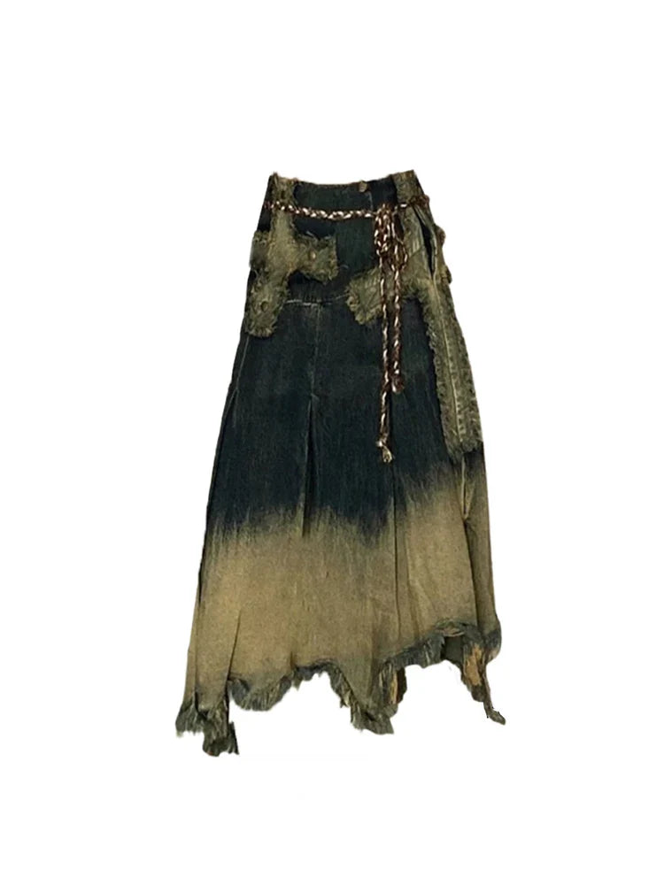 VILZSTUDIOS Vintage Aesthetic Denim Long Skirt Jeans