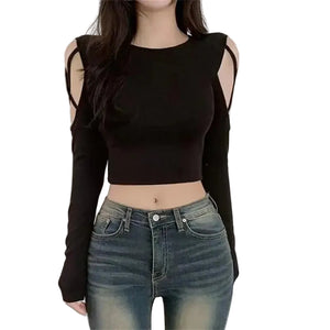 VILZSTUDIOS Black Hollow Out Crop Top