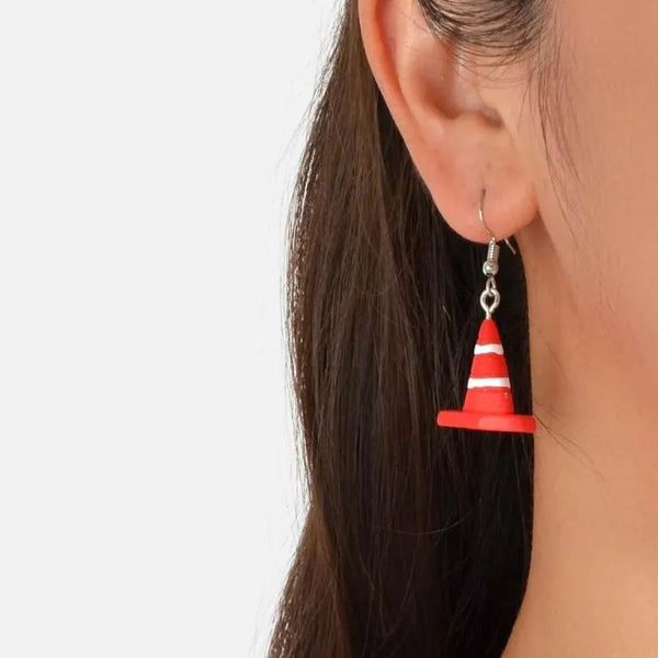 Vibrant Red Road Cone Drop Earring