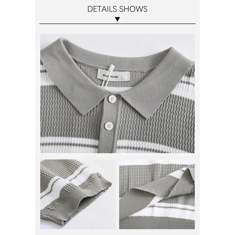 VILZSTUDIOS Striped Knit Short Sleeve T-Shirt