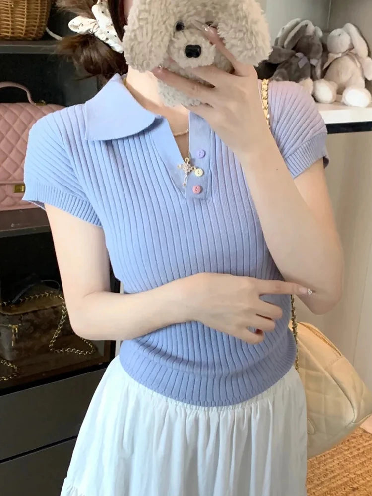 VILZSTUDIOS Chic Pleated Lapel T-Shirt