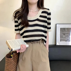 VILZSTUDIOS Retro Knitted Striped T-Shirt