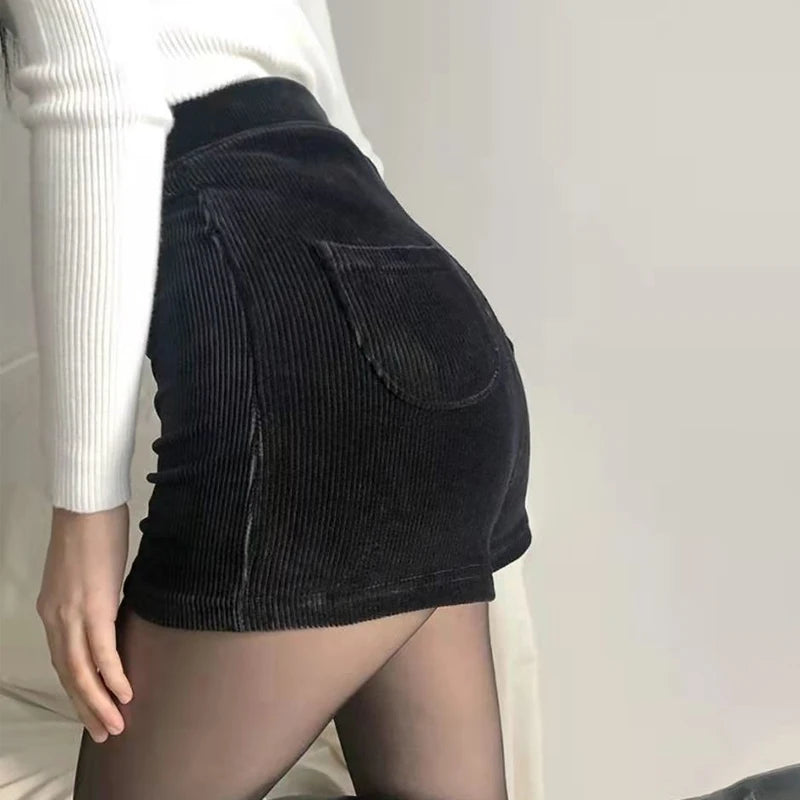 VILZSTUDIOS High Waist Black Corduroy Shorts Pants