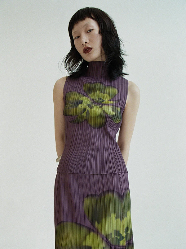 Pleated Floral Purple Summer Outfit Set