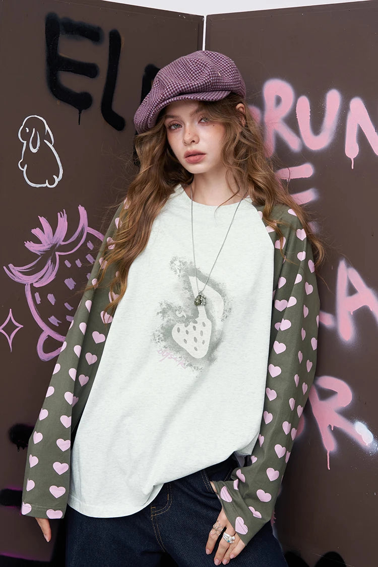 VILZSTUDIOS Cute Strawberry Oversized Long Sleeve T-Shirt