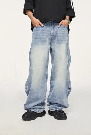 VILZSTUDIOS Vintage Washed Blue Denim Wide Jeans