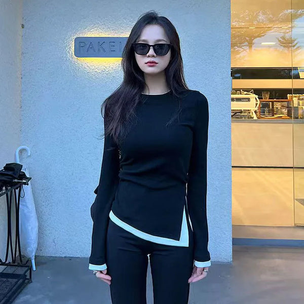 Slim Asymmetrical Waist Long Sleeve Top