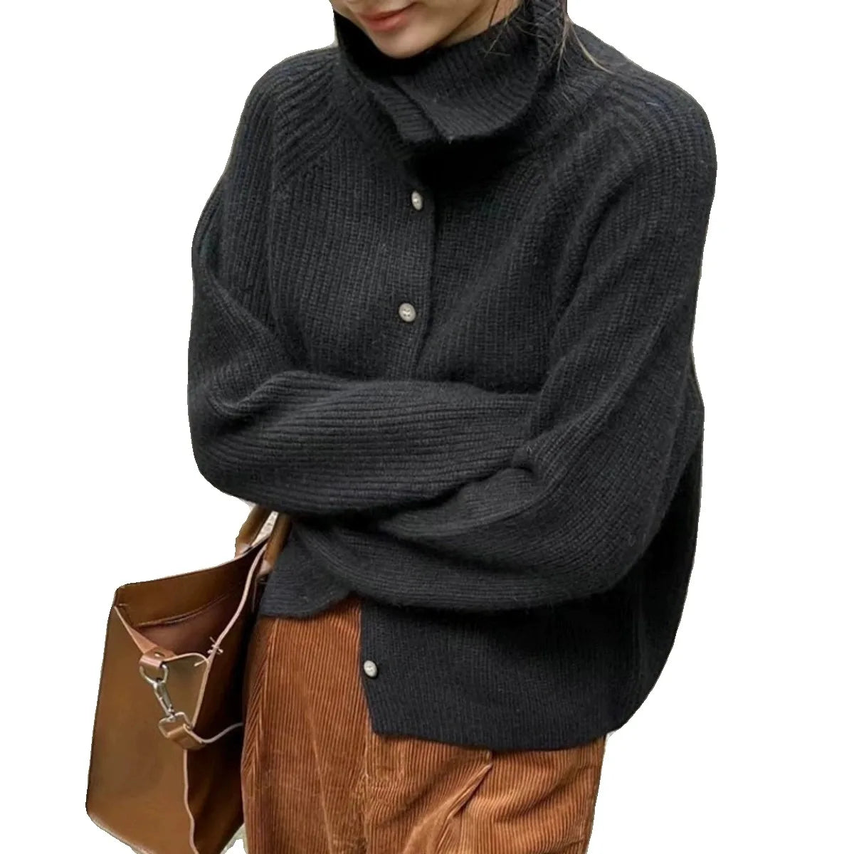 VILZSTUDIOS Chunky Knit Wool Turtleneck Cardigan