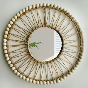 VILZSTUDIOS Hand-woven Nordic decorative hanging mirror creative wall sofa porch homestay style background wall hollow out decor mirror