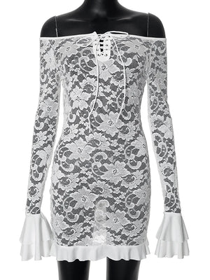 VILZSTUDIOS Elegant White Lace Off Shoulder Dress