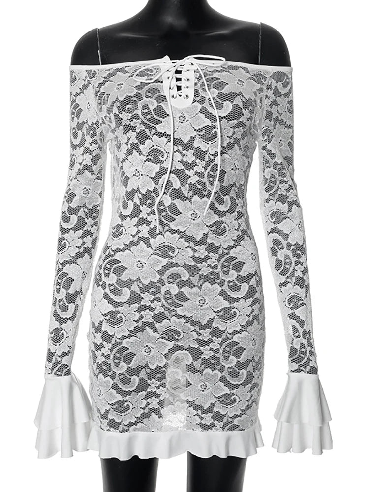 VILZSTUDIOS Elegant White Lace Off Shoulder Dress